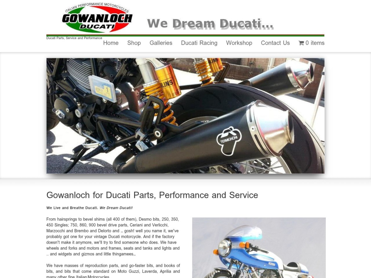 Homepage screenshot of the Gowanloch Ducati website