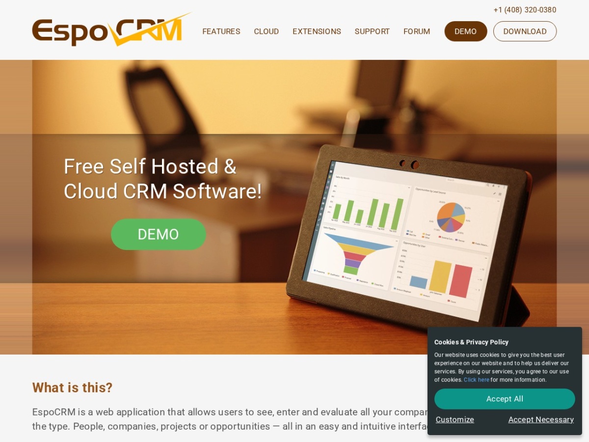 Homepage screenshot of the EspoCRM website