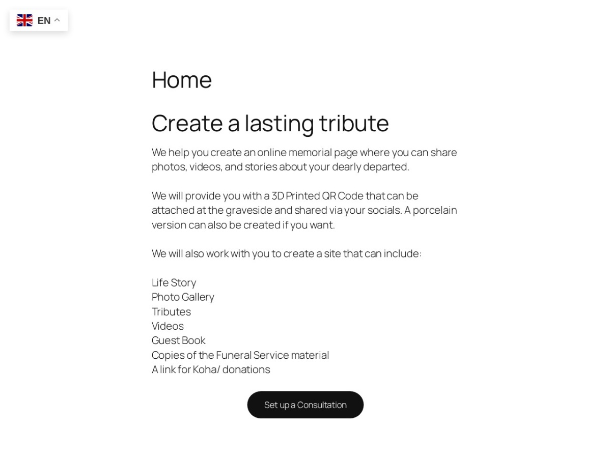 Homepage screenshot of the Website Memorial website